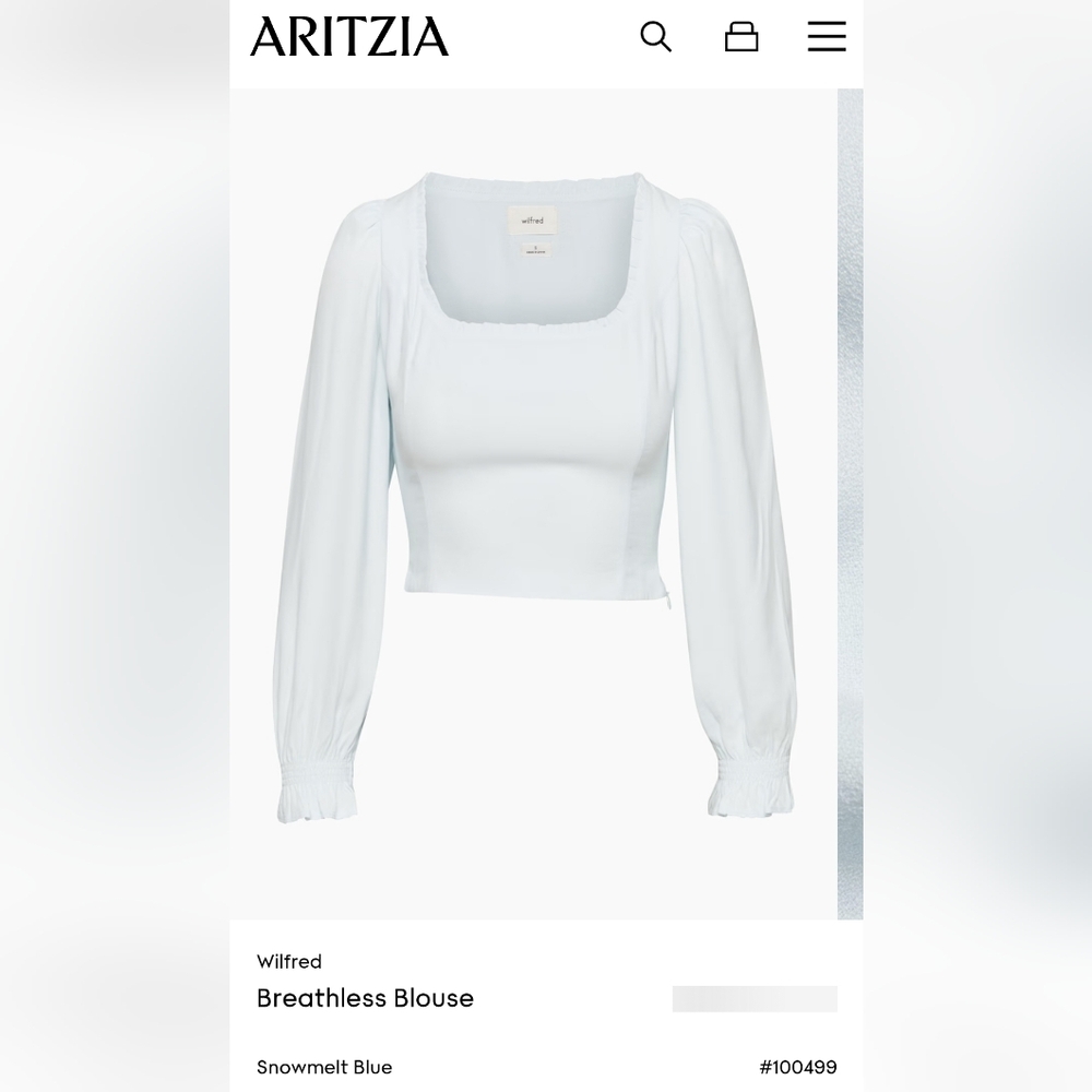 Wilfred Aritzia Breathless Blouse Elegant Light Blue Women's Top